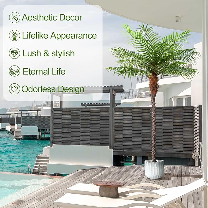 8.5ft Tall Artificial Phoenix Palm Tree for Outdoors Indoor Decor, Large Faux Coconut Silk Palm Tree Tropical Fake Tree Perfect for Outside Patio Poolside Porch Home Office Decor (Set of 2)