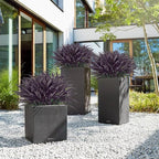 Ouddy Decor 20 Pcs Fake Outdoor Plants Artificial Grass Greenery Stems Faux Plastic Plants UV Resistant for Spring Summer Indoor Outside Garden Hanging Porch Patio Window Box Home Decor, Black Purple