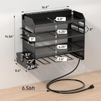 POKIPO Power Tool Organizer Wall Mount with Charging Station,Tool Storage Rack with 8 Outlet Power Strip,Heavy Duty Metal Battery Utility Rack with 4 Cordless Drill Holder 6.56 Ft Cord for Garage