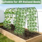 Cucumber Trellis, Metal Garden Arch Trellis for Raised Bed, 32 x 48inch U-Shape Garden Trellis for Climbing Plants Outdoor, Vegetables Fruit Plant Support with Netting, Gardening Supplies (Green)