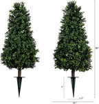 Nearly Natural 3ft UV Resistant Artificial Boxwood Plants, Set of 2, with Integrated Ground Stakes for Indoor Outdoor and Garden Decor