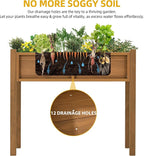 DWVO Raised Garden Bed HDPE with Legs Poly-Wood Weatherproof Elevated Planter Box Outdoor with Drainage System Patio Planters for Herbs Vegetables Flowers Plant Bed for Garden Balcony Backyard, Teak