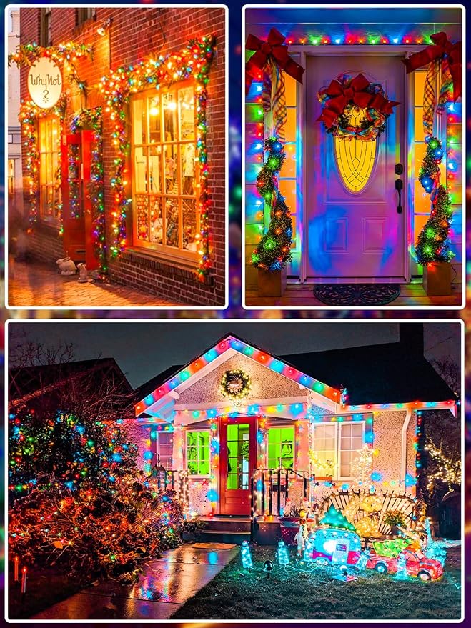 33 FT 100 LED Christmas Decoration Indoor Outdoor, Connetable Green Wire Waterproof Mini Lights with Memory Function & Timer & 8 Modes for Xmas Tree Birthday Wedding Garden Party Decor (Multicolor)
