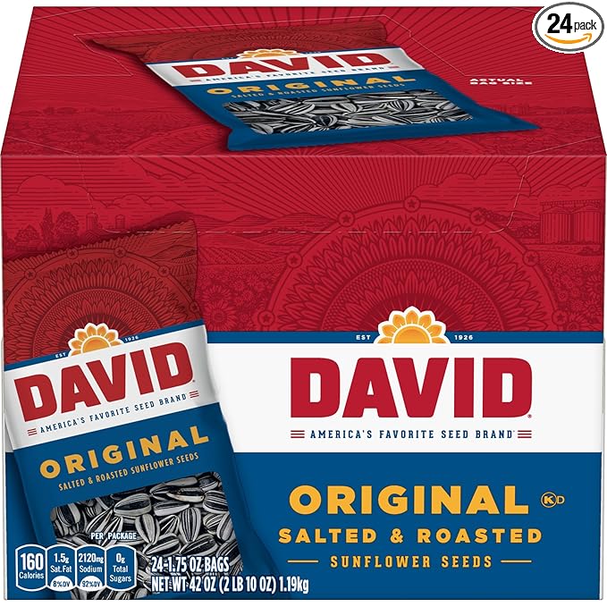 DAVID Sunflower Seeds, Original Flavor, Easter Basket Stuffer for Baseball Players, 1.75 oz. (Pack of 24)