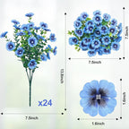 24 Bundles Artificial Flowers for Outdoors Fake Silk Flowers UV Resistant Faux Plants Eucalyptus for Spring Summer Decoration Planters Table Vase Garden Yard Porch Window Home Decor, Blue
