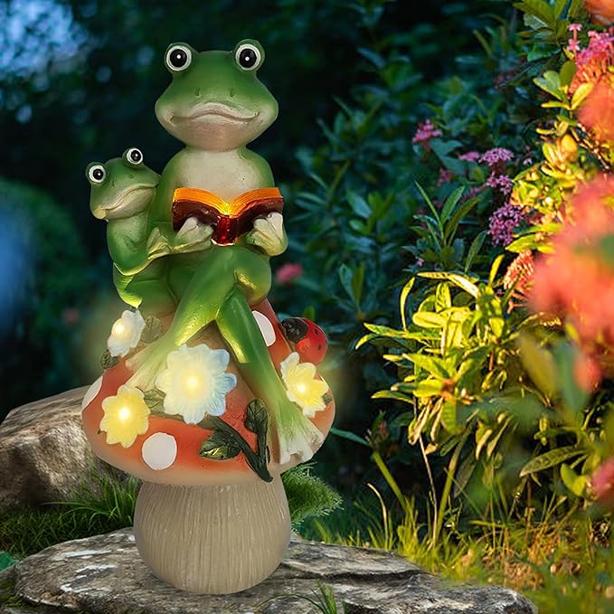 Frog Statues for Garden,Mushroom Frog Statue Solar Garden Statues with 5 LED Lights,for Lawn Patio Porch Yard Decor Gifts for Women/Mom/Grandma