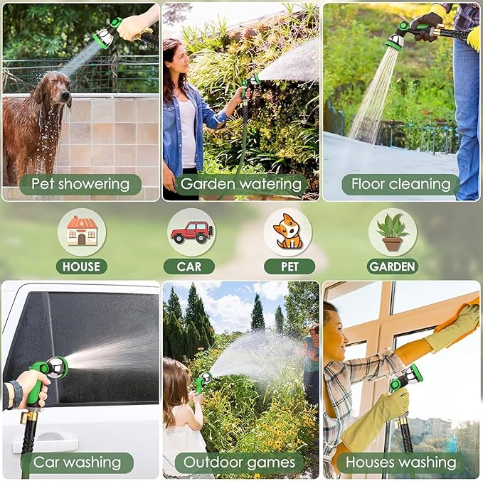 Non-Expandable Garden Hose 75 ft, Ultra Lightweight Flexible Water Hose with 10-Pattern Nozzle, Leak-Proof, High-Density Fabric, Thickened Connector, Shut-Off Valve for Yard, Lawn, Outdoor