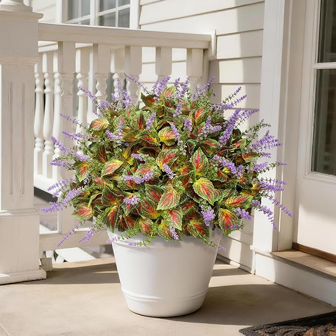 12 Bundles Artificial Coleus Flowers | UV Resistant No Fade Silk Faux Plants | Spring Summer Outdoor Fake Greenery for Garden Patio Planters Front Porch Pathway Decor (Yellow)