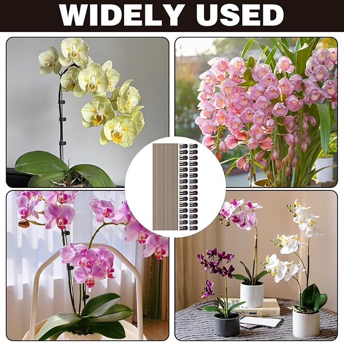 50Pcs Plant Stake and Clips Set, Adjustable Bendable Garden Stakes for Tall Plants | Durable Plant Sticks for Pots, Flowers, Vines | Indoor & Outdoor Use | Brown Gardening Supplies