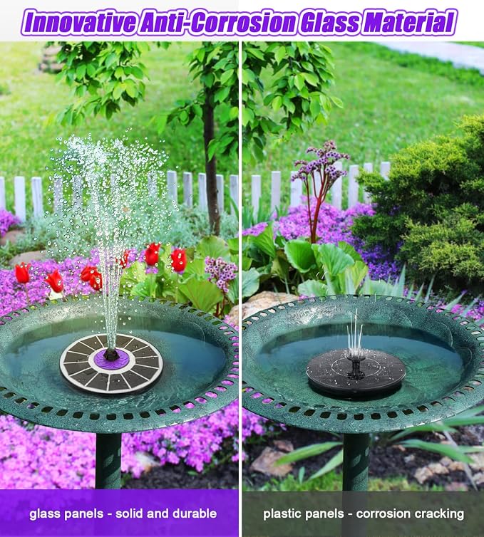 SZMP Solar Fountain 3.5W Bird Bath Fountains with Flower Upgraded Glass Panel, Solar Powered Water Fountain with 7 Nozzles & 4 Fixer, Solar Fountain Pump for Bird Bath, Garden, Pond, Pool (White)