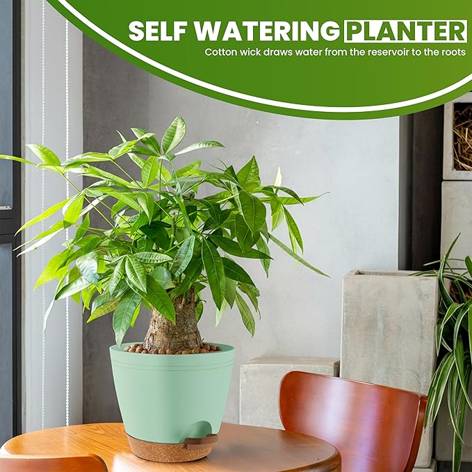 Utopia Home Self Watering Pots for Indoor Plants, Planters for Indoor Plants, Multi-Size Flowerpot, Set of 10 Plant Pots with Drainage & Reservoir, 6.8"/6.4"/5.9"/5.5"/4.9" (Olive Green)
