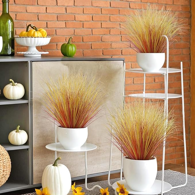 14 Bundles Artificial Fall Plants Outdoor Fake Shrubs Autumn Wheat Grass 20 Inch Fall Greenery Stems Tall Onion Grass UV Resistant Faux Bushes Plant for Garden Farmhouse Thanksgiving Fall Decor