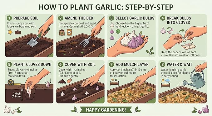 Garlic Seed Bulbs, Large Cloves, Cold Hardy, Bold Flavor (5)