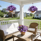 Artificial Flowers for Outdoors Fake Plants Spring Summer Decoration, 12 Bundles Faux Petunias UV Resistant Realistic Silk Flower for Outside Planters Patio Porch Yard Window Box (Double Purple)
