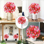 Waipfaru Set of 4 Artificial Boxwood Topiary with Colorful Flowers, 23" UV Resistant Fake Bushes Faux Outdoor Plants, Artificial Shrubs with Ground Spike for Outdoor Garden Front Porch(Red, Pink)