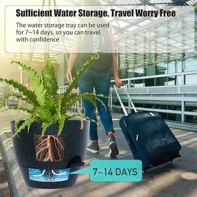 SwinDuck 10 Inch Self Watering Hanging Pots, 2 Pack Hanging Planters with 40oZ Deep Reservior for Indoor Outdoor Plants Flowers, Black Speckles