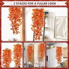 2-Pack Fake Hanging Plants, Faux Hanging Plant Artificial Greenery for Living Room Bedroom Boho Wall Shelf Indoor Outdoor Decor (Orange Pothos Ivy Vines)