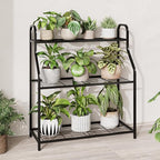 Plant Stand Outdoor 3 Tier Plant Stand Metal Plant Stands Waterproof Plant Holder Rack for Indoor Use Robust Flower Stand Plant Shelf for Living Room Balcony Garden Black