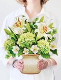 Freshcut Paper Pop Up Cards, Ivory & Sage, 12 Inch Life Sized Forever Flower Bouquet 3D Popup Greeting Card, Birthday Cards, Get Well Gifts, Blank Notecard & Envelope