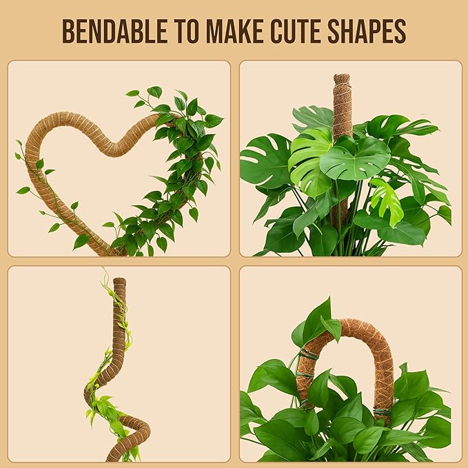 Craft911 Moss Pole Monstera Plant Support – 64” Bendable Moss Pole Monstera Plant Support, Plant Stakes for Indoor Plants, Tall Plant Sticks Support for Climbing Plants