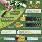 Non-Expandable Garden Hose 100 ft, Ultra Lightweight Flexible Water Hose with 10-Pattern Nozzle, Leak-Proof, High-Density Fabric, Thickened Connector, Shut-Off Valve for Yard, Lawn, Outdoor