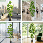 Ficus Tree Artificial Plants Indoor, 7FT Tall Fake Trees in White Pot, Large Potted Silk Floor Plant Artificial Trees, Green Lifelike Faux Ficus Tree for Home Room Office Porch Decor-Green