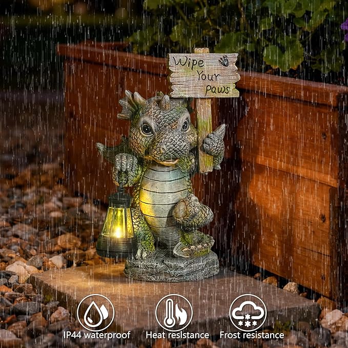 Joint Honglin Solar Dragon Garden Statue with Lantern, Resin Outdoor Yard Decor Figurine, Waterproof Solar Powered Light for Patio, Lawn, Walkway & Front Porch (Dragon)