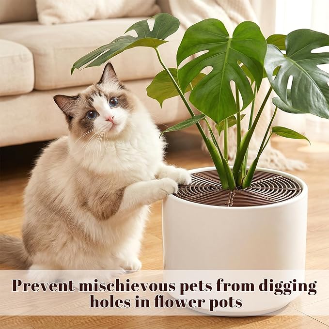 Xthrotsenk 2 PCS Plant Pot Cover Plant Cover for Cats 7.5/11.8 Inch Indoor Plants Pot Grid from Animals Flower Covers Soil for Keep Dog and Cat Out