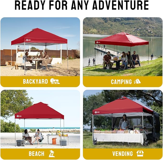 CROWN SHADES 12x12 Pop Up Canopy Outside Canopy, Patented One Push Tent Canopy with Wheeled Carry Bag, Bonus 8 Stakes and 4 Ropes, Red