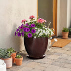 Ceramic Pots for Plants 10 Inch, Indoor Planter with Drainage Hole and Saucer, Large Round Decorative Ceramic Plant Pots, Modern Flower Planter, Patio Room Decor, Gifts for Plant Lovers, Brown