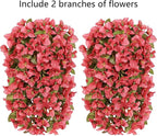 HyeFlora Bougainvillea Artificial Hanging Flowers Plants for Outdoors Decoration, 2pcs Faux Bougainvillea Vines Red Fake Flowers Realistic UV Resistant Silk Flowers for Outside Planter Yard Urn Patio