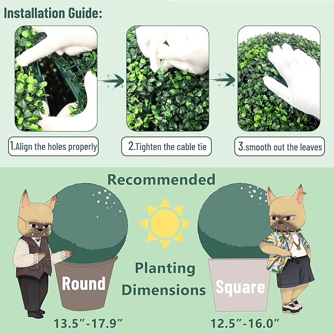 15 Inch 2 Packs Artificial Boxwood Balls Topiary Balls, 4 Layers of UV-Resistant Greenery Balls Indoor Outdoor Garden, Backyard, Patio, Front Door – Assembly Required