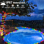 LairtPOW Solar Rope Lights 98FT Waterproof 300LEDs, Rechargeable Solar String Light with Remote Control,Outdoor Palm Tree Holiday Lights for Pathway Pool Patio Party Garden Yard Balcony (Multi Color)