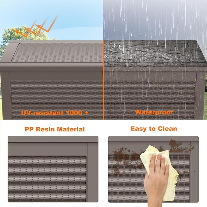 PatioZen 320 Gallon Resin Deck Box, Lockable Patio Outdoor Storage Box for Furniture, Garden Tools and Tools Storage, Waterproof Outside Storage Boxes - Grey