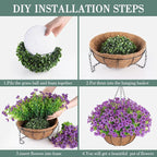 Artificial Flowers Hanging Plants in Basket,Artificial Hanging Flowers for Spring Outdoor Indoor Decor,UV Resistant hanging Baskets with Fake Flowers for Summer Patio Garden Porch Deck Home Decor