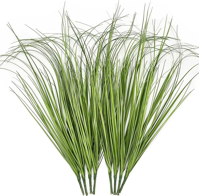 CATTREE Artificial Plants Fake Wheat Grass Shrubs, Faux Greenery Plastic Bushes Tall Stems for Outdoor Indoor Wedding Christmas Decoration Office Yard Table Arrangements Planter Filler Decor 8 Pack