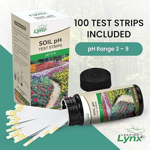 Soil pH Test Kit (3-9 Range) – 100 Test Strips for Garden, Lawn, Vegetable & Flower Beds | Quick & Easy Soil pH Monitoring for Indoor & Outdoor Plants | Leaping Lynx