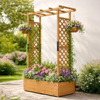 VINGLI 72 in Raised Garden Bed with Trellis & Hanging Roof, Wooden Elevated Planter Box with Drainage Holes for Outdoor Climbing Plants Vegetables Flowers, Patio Yard Balcony, Teak Color