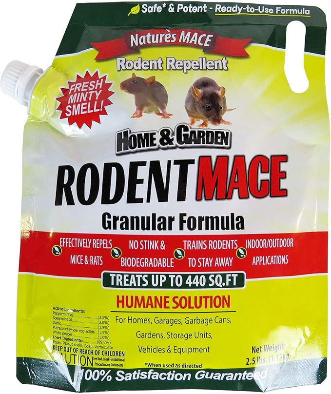 Nature's MACE Rodent Repellent 2.5lb, Covers 440 Sq. Ft., Repel Mice & Rats, Keep Mice, Rats & Rodents Out of Home, Garage, Attic, and Crawl Space, Stop Damage, Safe to use Around Kids, Pets, Plants
