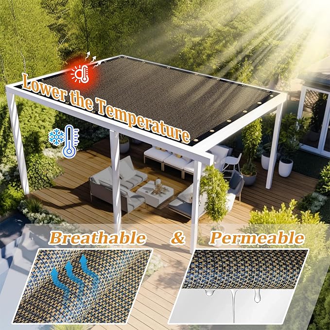 Shade&Beyond Customized Size 12' X 13' Shade Cloth with Grommets, 90% UV Protection UV Protection Mesh Tarp Sun Screens for Patio GN01, Mocha