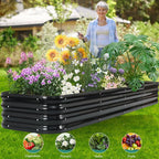 5 in 1 Galvanized Raised Garden Bed - 8x3x1ft (2Packs) Modular Planter Box Outdoor | Metal Raised Bed Kit with Bracing Rods for Gardening Vegetables Flowers Fruits Herbs (Gray)
