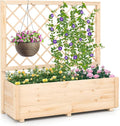Giantex Raised Garden Bed with Trellis, Drainage Hole, Wood Elevated Planter Box for Climbing Vine Flower Herb Vegetable Fruit, Planting Container for Indoor Outdoor Patio Balcony (39”x14”x40”)