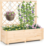 Giantex Raised Garden Bed with Trellis, Drainage Hole, Wood Elevated Planter Box for Climbing Vine Flower Herb Vegetable Fruit, Planting Container for Indoor Outdoor Patio Balcony (39”x14”x40”)