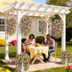 Artificial Hanging Flowers for Outdoors Spring Summer Decoration, 4PCS UV Resistant Silk Fake Hanging Plants for Patio Porch Front Yard Window Garden Indoor Decor(Purple&Yellow,4PCS)