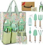 Gardening Tools 9-Piece Heavy Duty Gardening Hand Tools Set (Green), Stainless Steels and Reinforced Garden Supplies Kit, Durable Garden Tools Organizer Handbag, Ideal Garden Gifts for Women