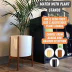 Fox & Fern 12" Large Plant Pot Fits Plant Stand - Fiberstone - Drainage Plug - Outdoor Indoor - Matte White