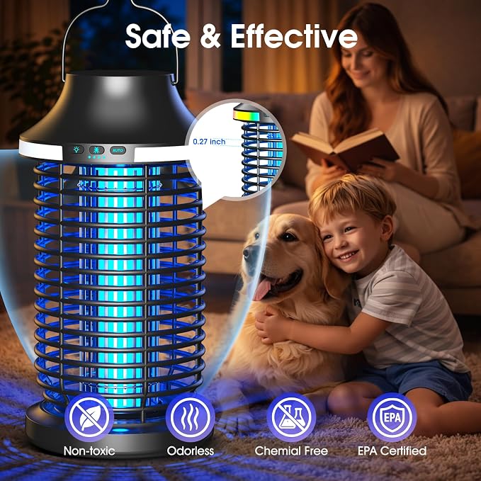 Bug Zapper Outdoor Cordless, 2026 Upgraded 4200V Electric Mosquito Zapper 5 in 1 Rechargeable Bug Zapper Outdoor Waterproof with 5000mAH Battery, Portable Fly Zapper Insect Zapper for Patio Camping