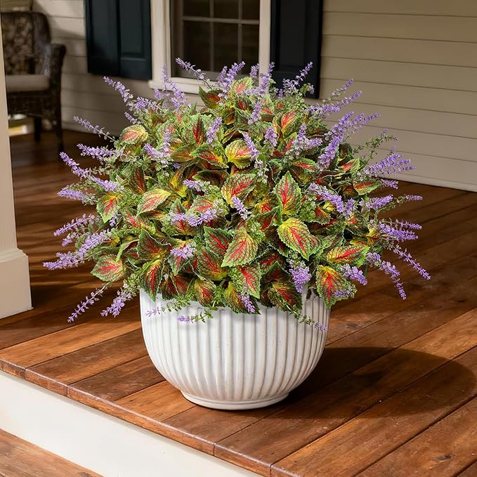 12 Bundles Artificial Coleus Flowers | UV Resistant No Fade Silk Faux Plants | Spring Summer Outdoor Fake Greenery for Garden Patio Planters Front Porch Pathway Decor (Yellow)