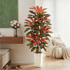 Artificial Red Dracaena Tree - 5FT Tall Fake Plants with White Tall Planter - Artificial Plants Indoor Floor Plant in Pot - Large Tropical Fake Yucca Potted Tree for Home Office Living Room Decor