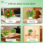 TerraVervre Fake Plants 4 Packs,Small Artificial Plants with Flowers, for Bathroom, Office,Home,Conference Table Decor, Indoor Desk Décor